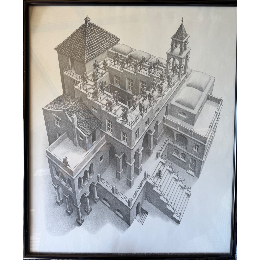 Vintage M.C. Escher Ascending and Descending Framed Print Surrealist Lithograph